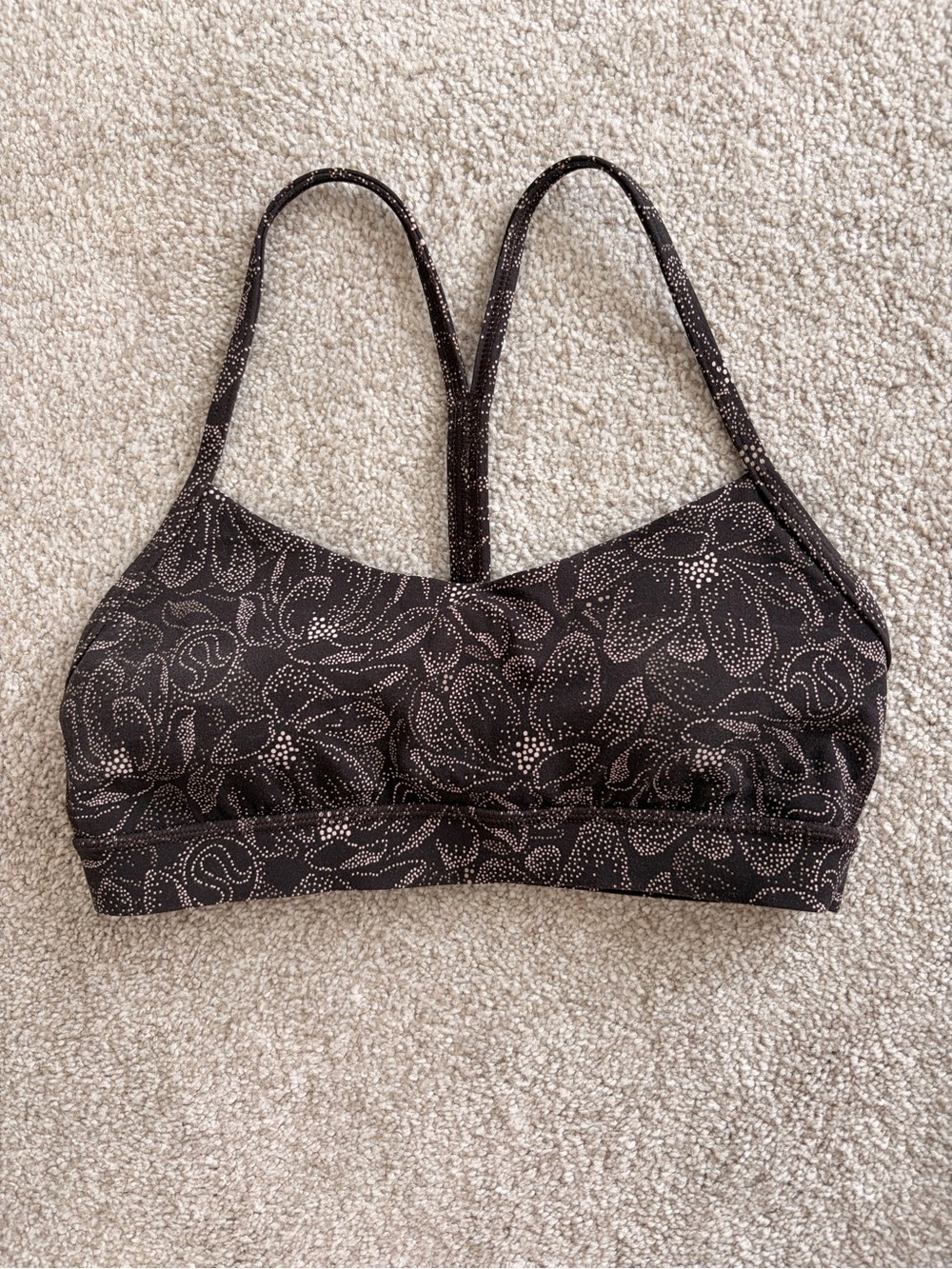 Lululemon Flow Y Bra - Dotted Magnolia Pink/Dark Brown